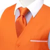 Men's Vests Orange Silk Men Vest Designer Solid Slim Fit Waistcoat Neck Tie Hanky Cufflinks Set For Male Business Party Wedding Gifts Hi-Tie