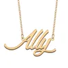 Colar com nome personalizado de ouro com placa de identificação Ally, pingente personalizado para homens, meninos, presente de aniversário, joias de melhores amigos, aço inoxidável banhado a ouro 18k