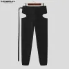 Pants Stylish Well Fitting Pantalons INCERUN New Men's High Waisted Zipper Hollow Pantalons Leisure Streetwear Solid Cargo Pants S5XL