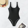 Women's Swimwear Sexy Black Patchwork One Piece Swimsuit Women Summer Push Up Padded Tummy Control Monokini 2024 Beach Bathing Suit