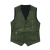 Garnitur męski formalny v dekolt wełna zielona jodełka Tweed Casual Casual Caistcoat Formal Business Vest Groomman For