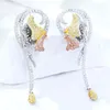 Dangle Earrings Godki 52mm 고급 3 톤 꽃 술집 줄기 드롭 이어링 여성 결혼식 전체 미시적 입방 지르코니아 포장 Naija 신부 파티