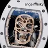 RM Chronograph Lastest Wrist Watch Automatic Wristwatch RMwatches Rm52-01 Skull Head White Ceramic Manual Mechanical Full Hollow Movement Mens Watch