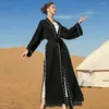 Etnik Giyim Ramazan Eid Açık Kimono Abaya Dubai Türkiye İslami Müslüman Elbise Abayas Kadınlar için Robe Kaftan Marocain Musulmane Femme