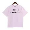 SS New MiriT Shirt Cuello redondo Bordado de letras de cuero Graffiti moteado colorido Impresión de letras Camisetas de manga corta Camisetas sueltas para hombres y mujeres Ropa superior