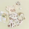 Ensembles de vêtements Born Infant Baby Girl Vêtements d'été à manches courtes Lettre drôle Romper Floral Flare Pantalon Bandeau Coming Home Outfit 3pcs