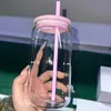 Canecas de vidro transparente de sublimação de 16 onças, frasco de vidro em forma de lata de cerveja, canecas foscas com tampas coloridas e palha LG39