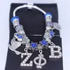 Charmarmband dubbel näsa blå kristallpärlor grekiska bokstäver zeta phi beta 1920 zpb college grupp souvenir gåvor