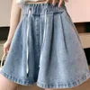 Denim shorts met elastische taille voor zomershorts voor dames, nieuwe oversized losse en veelzijdige vleesbedekkende hotpants