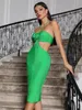 Casual Jurken Groene Bandage Jurk Voor Vrouwen Sexy Backless Halter Vestidos Mode Dimensionale Bloem Decoratie Jurk Diner Kleding