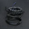 Bracelets de charme Eif Dock Vintage Multicouche Cuir Tresse Bracelets Perles Noires À La Main Corde Wrap Mâle Cadeau Bijoux