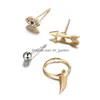 Stud Punk Stijl Kleine Pijl Kristal Evil Blue Eye Stud Oorbel Set Voor Dames Goud Kleur Geometrisch Met Cadeaubon Partij Sieraden Drop D Dhbka