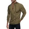 Men's Hoodies Lace Up Drawstring Sweatshirt Solid Color Shirts Long Sleeve V-Neck Pullover Hooded Tee Tops