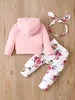 Clothing Sets 0-24 Months Newborn Baby Girl Floral Clothes Set Hooded Printed Top + Pant + Headband 3pcs Autumn Winter Toddler Girl Outfit