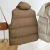 Kvinnors västar puffer väst kvinnor vintage stativ krage ärmlös jacka koreansk mode tjock bomull vadderad väst Windproect Warme Outwear