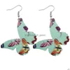 Dangle & Chandelier New Classic Faux Leather Butterfly Earrings For Women Bomemia Dangle Wedding Double Sides Sequins Printing Fashio Dhcsq