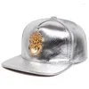 Ball Caps Fashion Snapback Men Flat Baseball Cap Golden Lion Loop Multi Color Figure PU Leather Hip Hop Punk Casual Street Trend