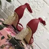 Luxury High Heel Sandals Gold Diamond Buckle Heel Summer Crystal Sandal Ankle Strap Pumps Height Bright Dinner Dress Shoes Special-shaped Heel Top Quality 35-43