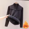 Kvinnors tröjor Kvinnor Turtleneck Plush fodrad tröja Vinter Casual Thicken Warm Knit Topps Korean Slim Pullover Soft Knitwear Jumper