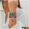 Beaded Christmas Stretch Bracelets Set Surfer Heishi Stackable Strands Clay Bead With Elastic String Letter Boho Beach Friendship For Dhczm