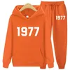 Herrspår 1977 Hoodie Tvådelar Set Set Clothes Man Brand High Street Fleece Autumn Winter Warm Sportswear Pant