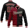 Herenjassen Aangepaste rode Splice 3D-geprinte honkbalknopjas Bomber Full-Snap Varsity Letterman