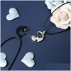 Pendant Necklaces 2Pcs/Set Black White Cat Couple Necklace For High Quality Stainless Steel Pendant Leather Rope Fashion Jewelry Set D Dh9Ir