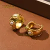 Stud French Brass Old Vintage Inlaid Pearl Earrings Stud All-Match Fashionable Designer Luxury Earrings High-End Texture Gift Jewelry Accessories 2024