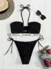 Women's Swimwear Sexy Triangle Bikini 2024 Women Red Black Ribbed Push Up Micro Swimsuit Cut Out Metal Designer Bathing Suit Knot ThongH24222