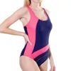 Women's Swimwear Sports One Piece Swimsuit Competition Patchwork Swimming Suits For Women Racerback Bathing PU Swim Cap