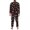 Mäns sömnkläder pyjamas man färgglad blommor tryck natt vackra blommor 2 stycken estetisk pyjama sätter långärmad överdimensionerad hemdräkt