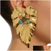 Stud Gold Love Heart Leaf Studs Colorf ab Red Rhinestone Bohemian Leaves Form Women Dangle Earrings Fashion Brand Statement Street P DH2UP