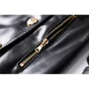Équipement Nouveau design d'hiver Double Black Black PU Leather Long Coats For Ladies Quality Street Women Trench avec ceinture