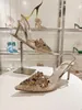 أنيقة Rene Caovilla Veneziana Women Sandals أحذية مدببة إصبع القدم من نساء سيدة تزيين كريستال مضخات من الخنائيات EU35-43 مع صندوق