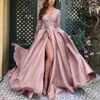 Robes décontractées 2023 Femmes élégantes fête de mariage longue dame chic satin sexy col en v jupe queue couleur unie robe de soirée Flyword123