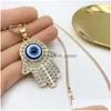 Pendant Necklaces Fatima Hand Pendant Necklace Turkey Evil Blue Eyes Diamond Sweater Chain Hollow Lucky Pendants Adjustable Sliver Gol Dhnx0