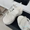 Perle décorer compensées chaussures à talons hauts femmes Sandales boucle sangle hauteur augmenter Sandales femmes pompes