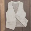 Herrdräkt Vest Cusual Cotton Linen V Neck Vests Slim Fit Gentleman Jacket Groom Waistcoat For Wedding Wear