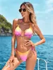 Damenbadebekleidung Sexy Kimono 3 Stück Bikini Set 2024 Frauen Rosa Farbverlauf Langarm Cover Up Badeanzug Urlaub Sommer Badeanzug TangaH24222