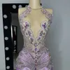 Purple Halter Long Prom Gowns For Black Girls Beaded Crystal Diamond Birthday Party Dresses Mermaid Evening Dress Robe De Bal