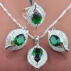 Sets Eye Design Green Zircon Women's Wedding Silver Color Jewelry Sets Necklace Pendant Clip Earrings Rings TZ0234