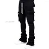 Men's Pants Plus Size Cargo Design Custom Flare Sweat Street Wear Men Pile Up Stacked For Flyword123