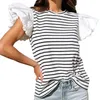 T-shirts pour femmes Stripe Knit Poplin Puff Sleeve Top Work Womens Athletic Tee