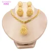 Rings Classic Dubai Gold Plated Jewelry Sets for Women Hollow Bride Necklace and Earrings Set Wedding 2022 Trend Female Jewellery