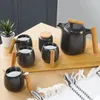 Tasses à thé en céramique, tasses à café noires avec sous-verres en bois, support en bambou Durable, accessoires 1 pièce/2 pièce/4 pièces
