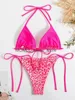 Traje de baño para mujer Sexy Micro Bikini 2024 Mujeres Pink Leopard Print Neon Doble Lado Push Up Traje de baño Brasileño Playa Traje de baño ThongH24222