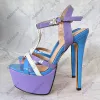 Ahhlsion Novas Mulheres Sandálias de Verão Patente Sexy Salto Stiletto Dedo Do Pé Redondo Agradável Violeta Sapatos de Festa Senhoras EUA Plus Size 5-20