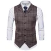 #4827 printemps grande taille 4XL costumes gilets à carreaux hommes vêtements d'extérieur veste sans manches simple boutonnage Vintage hommes formel gilet mince