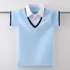 어린이 순수면 폴로 셔츠 여름 패션 어린이 학교 유니폼 티셔츠 십대 소년 4-15 년 톱 240219