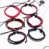 Charme pulseiras moda trança pulseiras simples xadrez punk mti camada tecida wrap manguito pulseira mens ajustável couro genuíno charme judeu dhrec